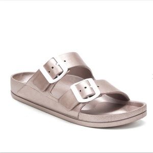 MIA Jasmine Slide Sandals Rose Gold Dual Buckles